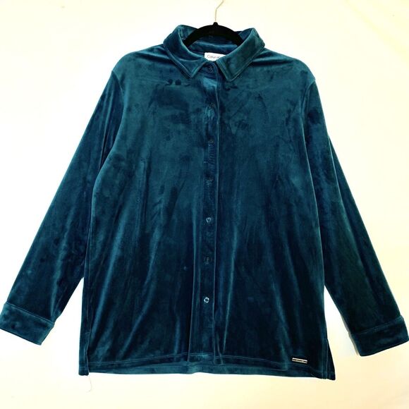 Calvin Klein Velour Pants Set Womens Medium Teal Blue Stretch Comfort Lounge - Picture 2 of 12